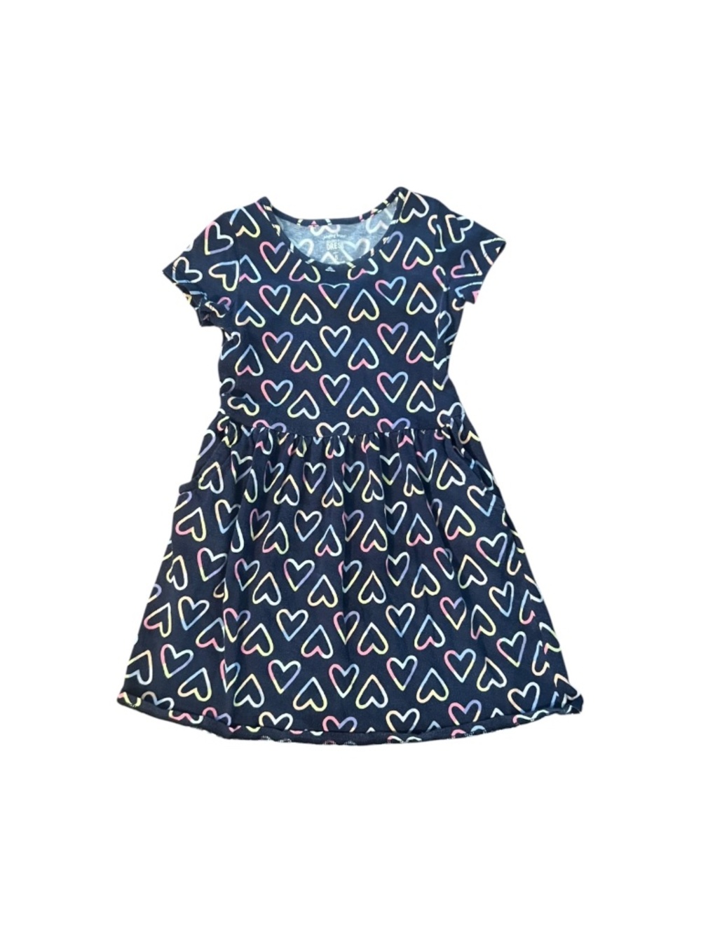 Jumping Beans Cotton Navy Rainbow Heart Dress Girls Size 5 VGUC